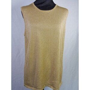 Susan Graver Style Sleeveless Glittery GOLD Basic Top Large
